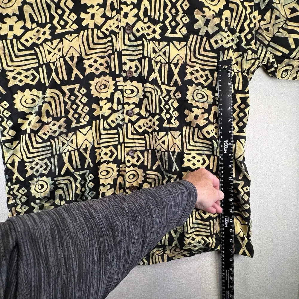 Hawaiian Shirt L Black Men's Bali Tribal Batik Island Design Mutiara Art - Picture 5 of 7